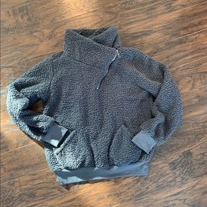 Fuzzy gray pullover with asymmetrical zip, M. NWOT